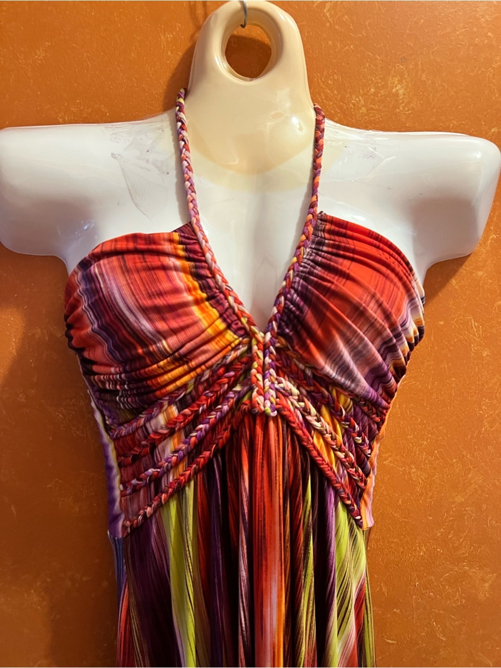 Cynthia Rowley Vibrant Braided Halter Stripe Maxi Dress